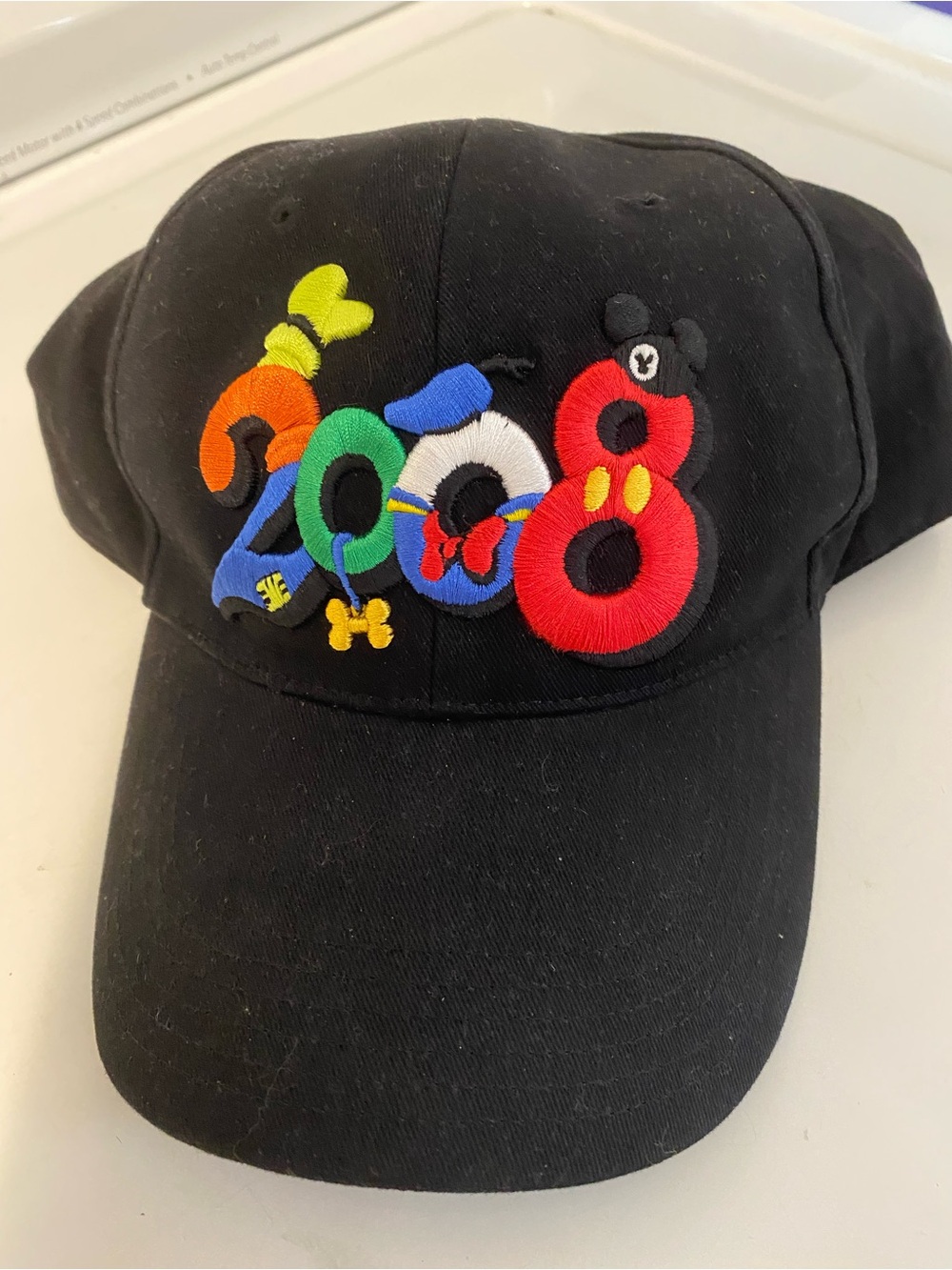 Vintage Disney Adult Black Cap with Colorful 2008 Character Embroidery, NWOT